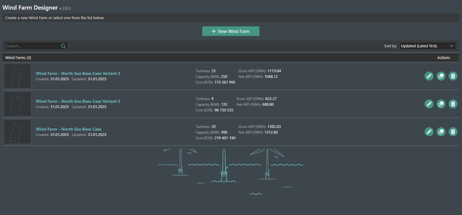 User wind farm list