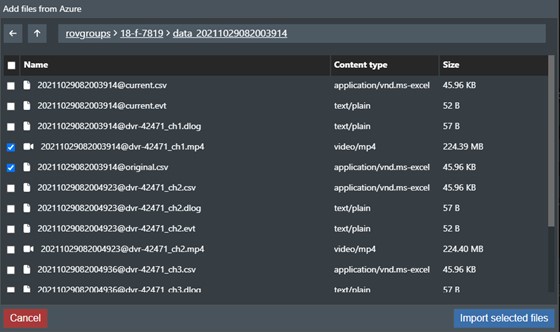 Add selected files from Azure blob